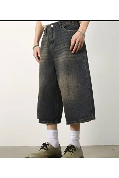 DENOKMODA UNISEX RAHAT KALIP GENİŞ PAÇA KOT KAPRİ