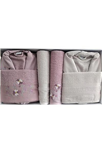 İyi Geceler İstanbul Cotton Life Οικογενειακό Σετ Μπουρνούζι 6 τεμαχίων Branch Plum-μπεζ
