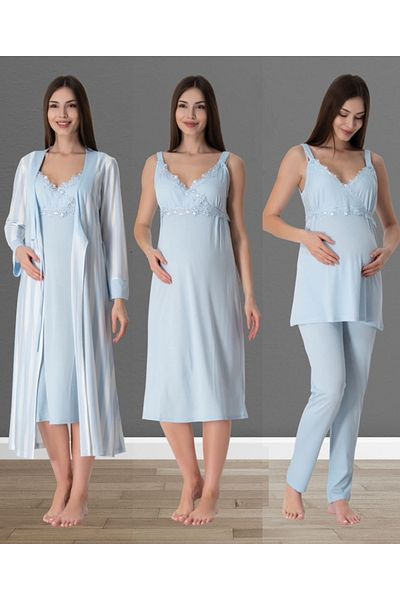 by İGP Blue Cotton Dressing Gowns and Pajamas Set for Pregnant and Maternity - Effortt