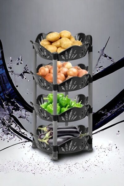 LeesHome La Push Plastik Siyah Papatya Desenli Sebzelik 4 Katlı / Çok Amaçlı