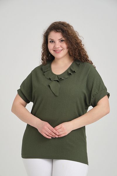 garajmood Green Shawl Collar Plus Size Blouse
