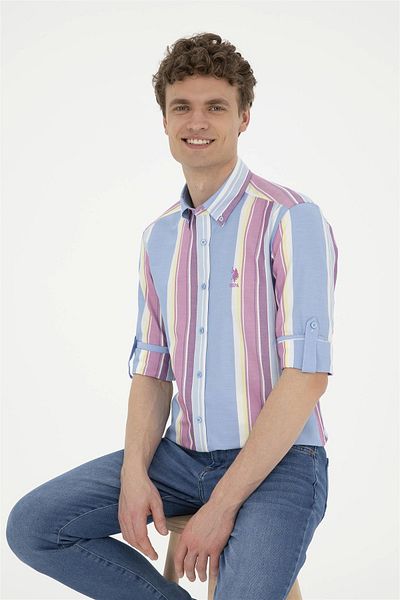 U.S. Polo Assn. Ανδρικό μακρυμάνικο πουκάμισο μπλε σκούρο ELIFFU BUTIKHOME