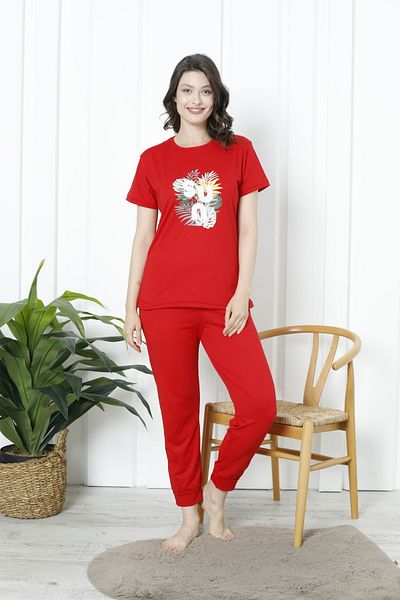 FAMES PİJAMA Summer Slogan Floral Pajama Set