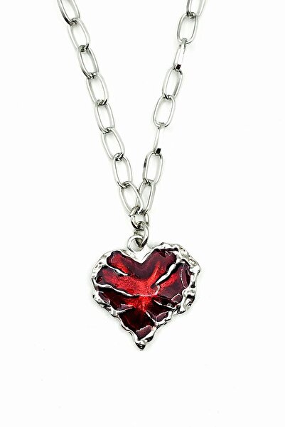 Nicheloop Sevgiliye Özel Hediye Erkek Kadın Gotik İskelet Kırmızı Kalp Kolye