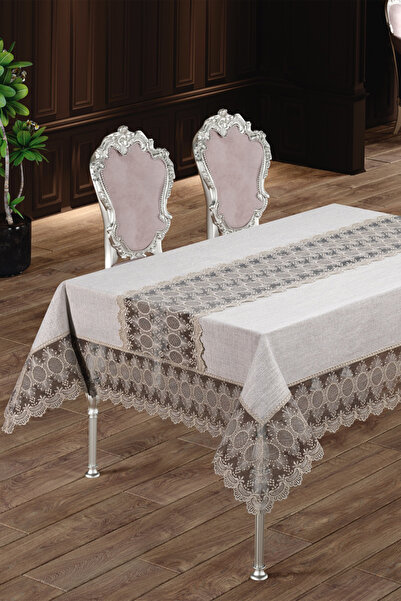 TAVOLO UNIQUE AMANDA-03 LİNEN,SİMLİ KETEN,KUMAŞ GRİ GOLD LÜX MASA ÖRTÜSÜ