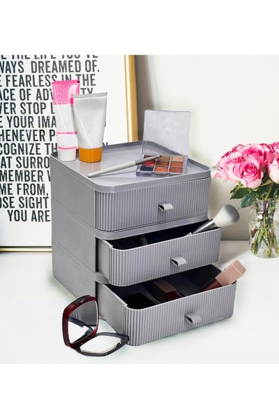 LeesHome Gray Makeup Cosmetic Organizer with 3 Drawers