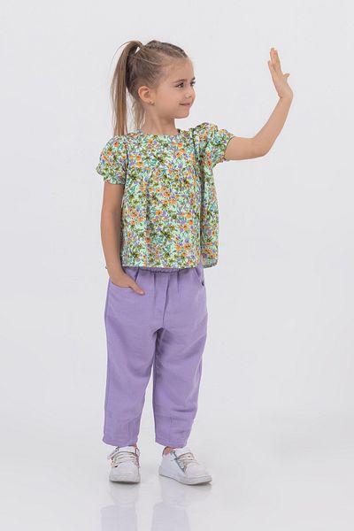 Harika KIDS Girl's Woven Top Linen Trousers Model Bottom-Top Set