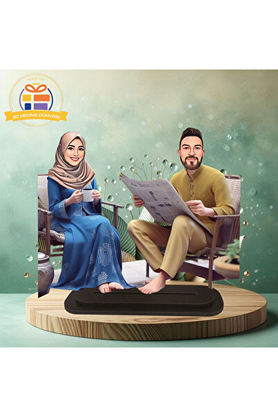 3D Hediye Dünyası Karikatür tesettürlü biblo kapalı tesetürlü karı koca  kari...