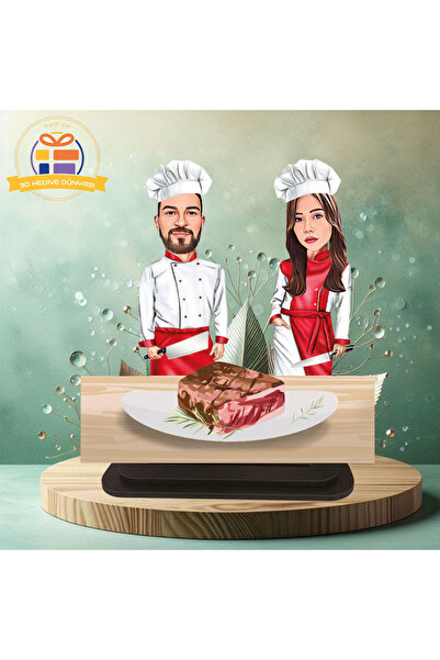 3D Hediye Dünyası kasap çifti aşçı çift mutfak karikatürü biblo hediye  3d ma...