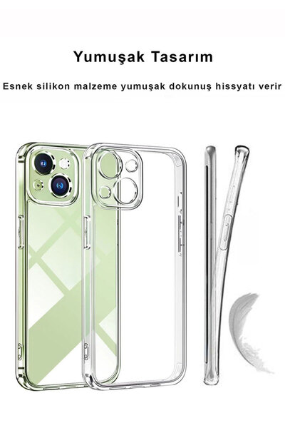 CEPSTOK Apple Iphone 15 Plus Kılıf Şeffaf Kamera Korumalı Yumuşak Silikon