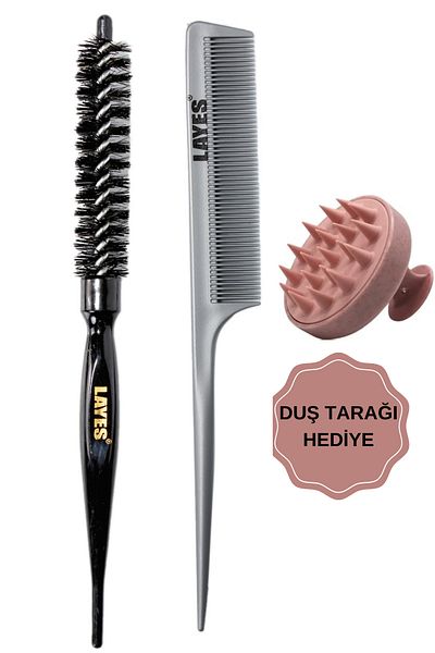 Layes Black Professional Hair Brush - Fine Blow Dry and Crepe Comb, Pink Shower Comb