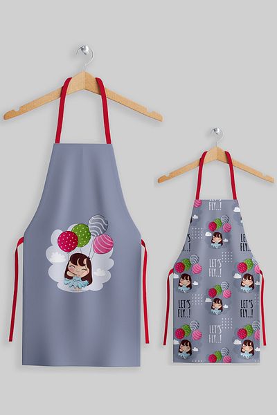 AYSHOME Ays Home Gray Red Balloon Mother Kids Kitchen Activity Bib Set