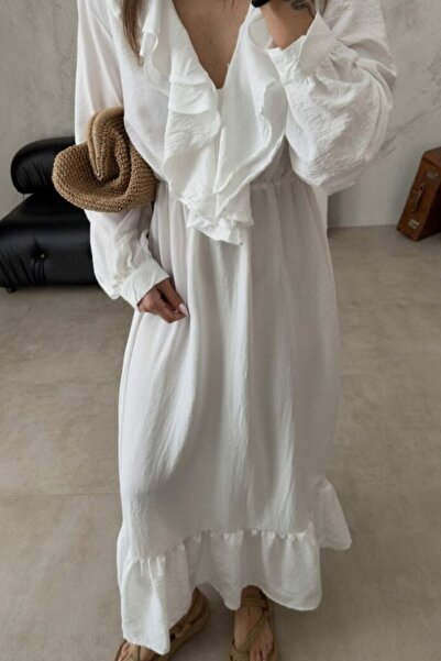 lady special Rochie lungă cu guler dublu cu volane Ayrobin