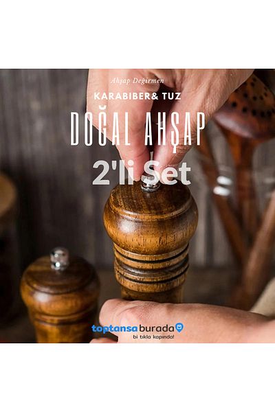 TechnoSmart Premium Quality 2 Pieces 22cm Natural Wooden Mill Spice Grinder Black Pepper Salt Coffee