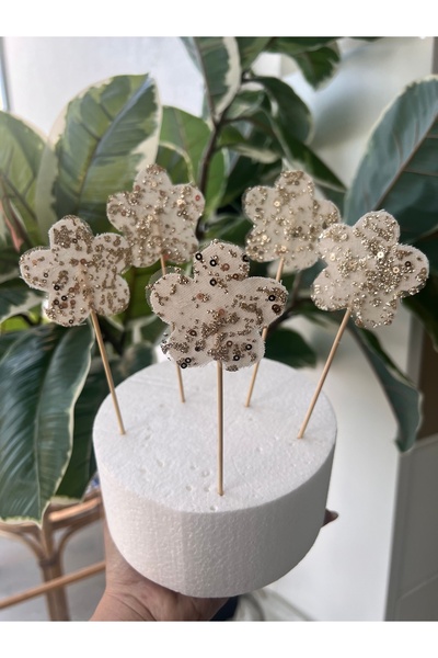 Kukuletaparty Pullu Çiçek Pasta Süsü / Cupcake süsü - 5 adet