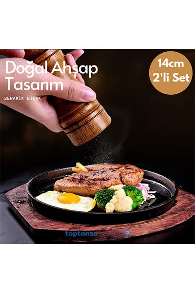 TechnoSmart Premium Quality 2Pcs 14cm Natural Wood Mill Spice Grinder Black Pepper Salt Coffee