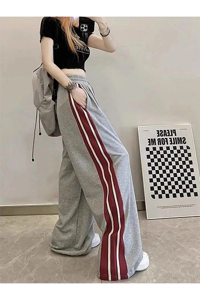 RockMore Y2K Harajuku Zip Detail Black Oversize Striped Sweatpants