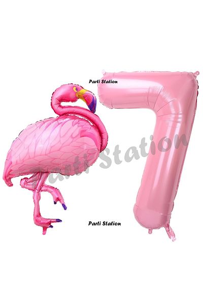 Parti Station Flamingo Balloon 7 Year Old Birthday Balloon Set Flamingo Concept Balloon and Pink Number Balloon Birthday Set
