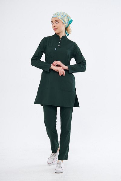 Class Üniforma Hijab Hunter Green Lycra Women's Medical Uniform Doctor and Nurse Jersey Scrubs Surgical Suit