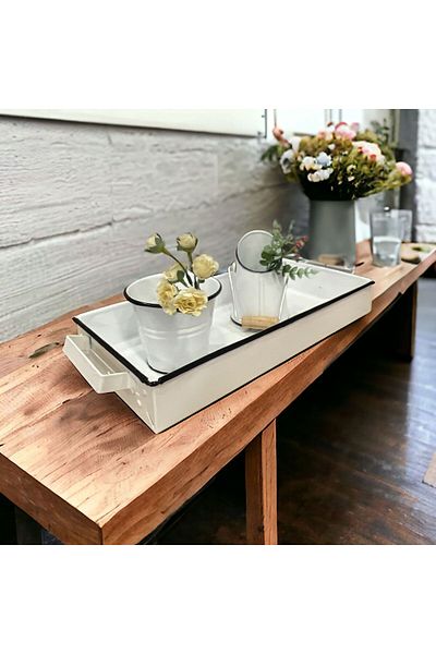 LUCKYHOMES Vintage Metal Large Size Rectangular Presentation Tray