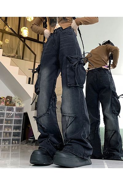 DENİKK Πλύσιμο φαρδύ ρετρό STAR DETALIU Unisex τζιν παντελόνι/τζαν παντελόνι