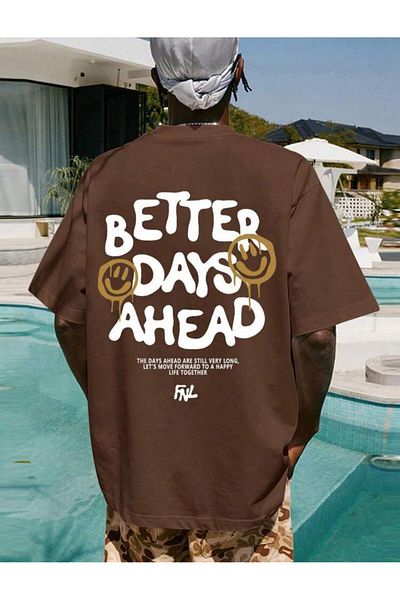 AFROGİYİM Unisex Better Days Ahead Back Τυπωμένο μπλουζάκι oversize