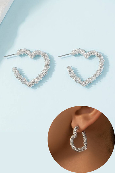 Diloshtrend Design Women's Silver Colored Stardust Heart Earrings