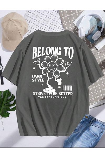 AFROGİYİM Unisex Belong To Papatya μπλουζάκι με στάμπα μεγάλου μεγέθους