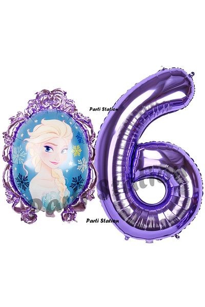 Parti Station Frozen Balloon 6 Year Birthday Set Frozen Elsa Concept Balloon and Purple Number Balloon Birthday Set