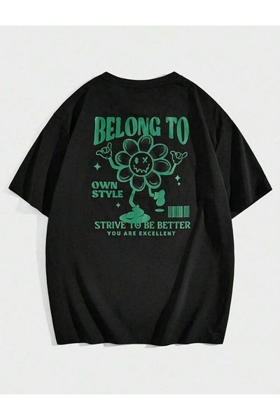 AFROGİYİM Unisex Belong To Papatya μπλουζάκι με στάμπα μεγάλου μεγέθους