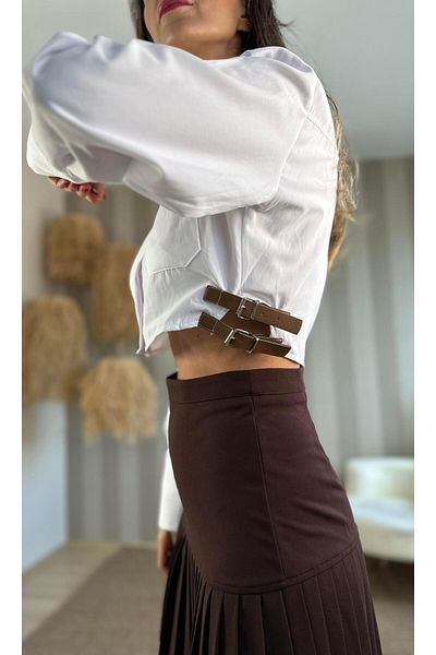 Atelier Derin Cămașă crop cu detaliu din piele