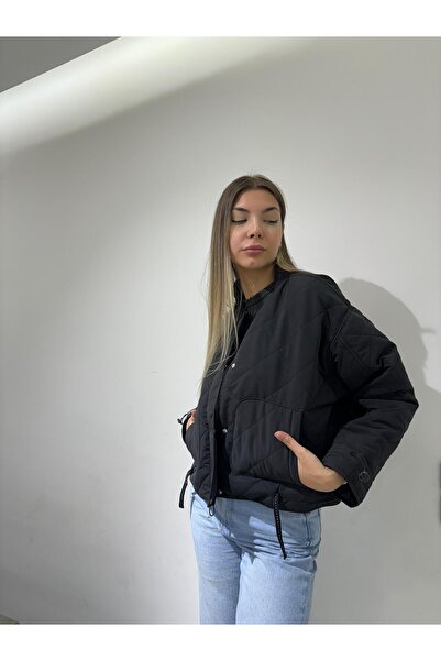 PALMERO Kadın Siyah Crop Kapitone Mevsimlik Mont