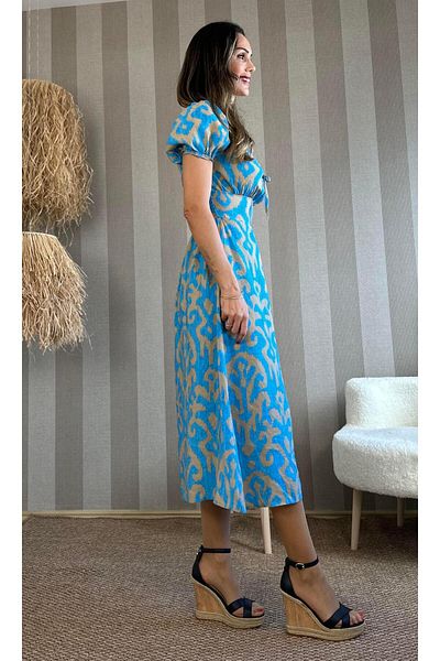 Atelier Derin Rochie midi albastră cu bej pe spate