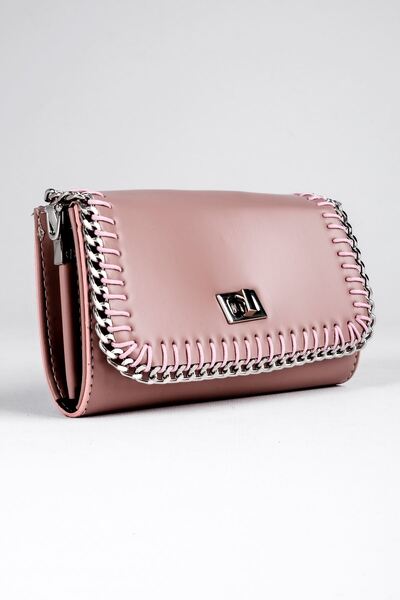 Lal Shoes & Bags Women's Handbag with Chain Detail-Powder