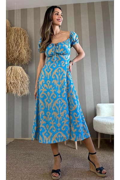 Atelier Derin Rochie midi albastră cu bej pe spate