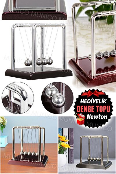 Munico Hediyelik Hiç Durmayan Denge Topları Dekoratif Biblo Sarkaç Newton Beş...