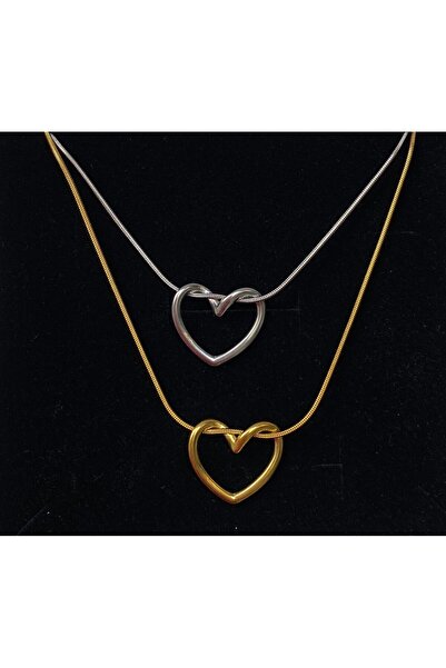 h&b design jewel Gold Colored Steel Heart Knot Necklace