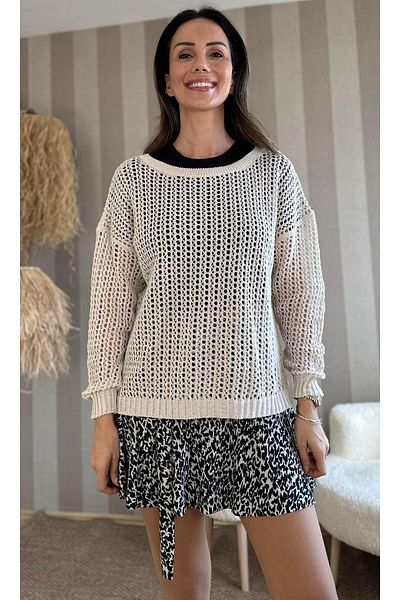 Atelier Derin Pulover subțire tricotat cu sclipici bej