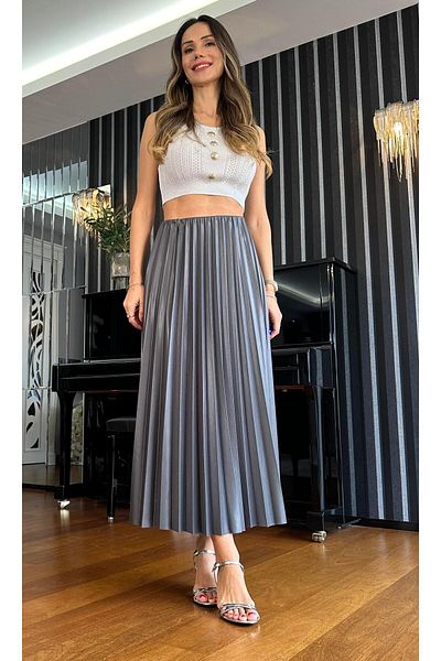 Atelier Derin Fusta Midi plisată antracit