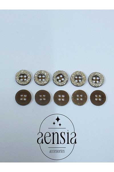 aensia White Stone PatterneD Brown TextureD Shirt - 1.14Cm Button, 10-piece Button Pack