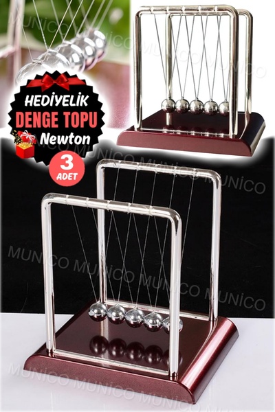 Munico 3 Adet Newton Kanunu Masaüstü Terfi Müdür Newton Beşiği Hediyelik Deko...