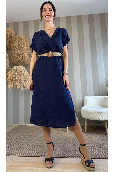 Atelier Derin Rochie de in cu centură de paie bleumarin