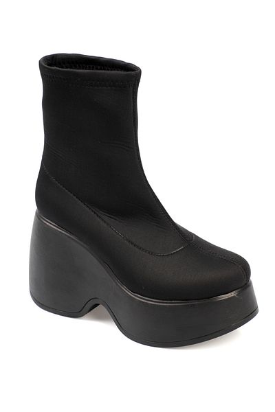 Capone Outfitters Round Toe High-Ankle Diver Fabric Platform Heeled Women's Boots
