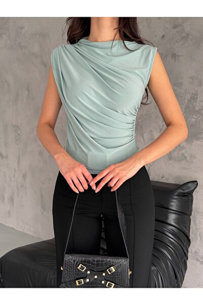 BE CHİC ΓΥΝΑΙΚΕΙΑ ΛΑΙΜΟΣ ΣΚΑΦΙΟΥ ΛΕΠΤΟΜΕΡΕΙΑ ΣΧΟΙΝΙ ΚΑΙ ΜΕΣΗ Αμάνικο SANDY ΥΦΑΣΜΑ BLUZ TR4411