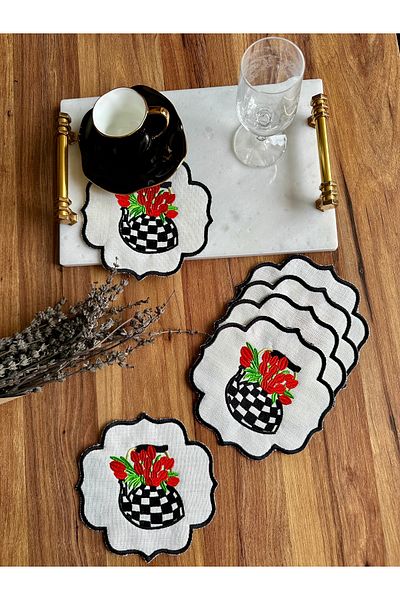 NURHAN HOME COLLECTION 6 Pieces Mackenzie Kettle Patterned Cocktail Serving Napkin