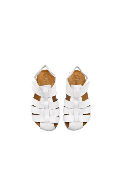 kids A more Lino Unisex Leather Kids Sandals White