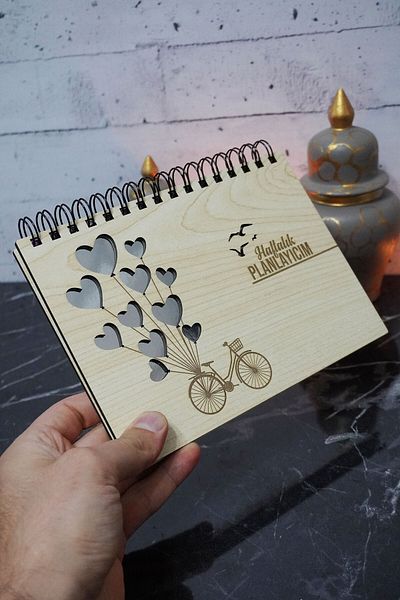 markcat Balloon Bicycle Wooden Planner Notebook - Ατελείωτο Ατζέντα - Weekly Planner (UNDATE PLANNER) A5