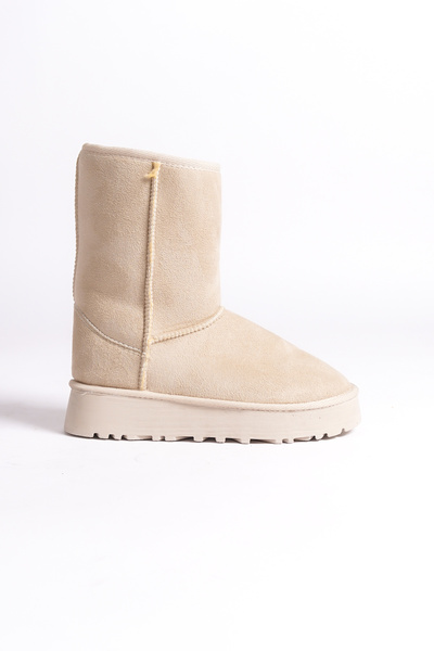 Capone Outfitters Γυναικείες μπότες επίπεδη σόλα μεσαίου μεγέθους μπεζ με γούνα εσωτερικά