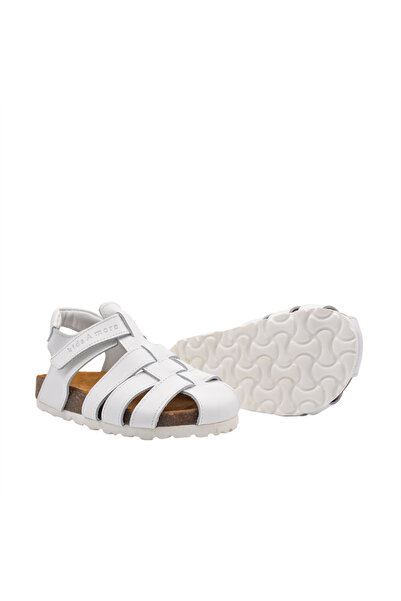 kids A more Lino Unisex Leather Kids Sandals White