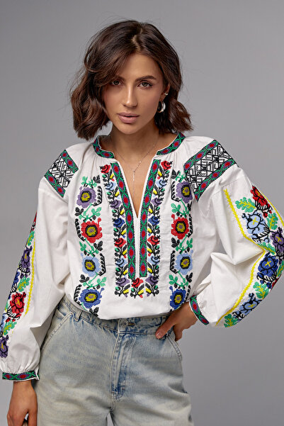 FEMELLE Γυναικεία Βαμβακερή Vintage Κεντητή Σταυροβελονιά